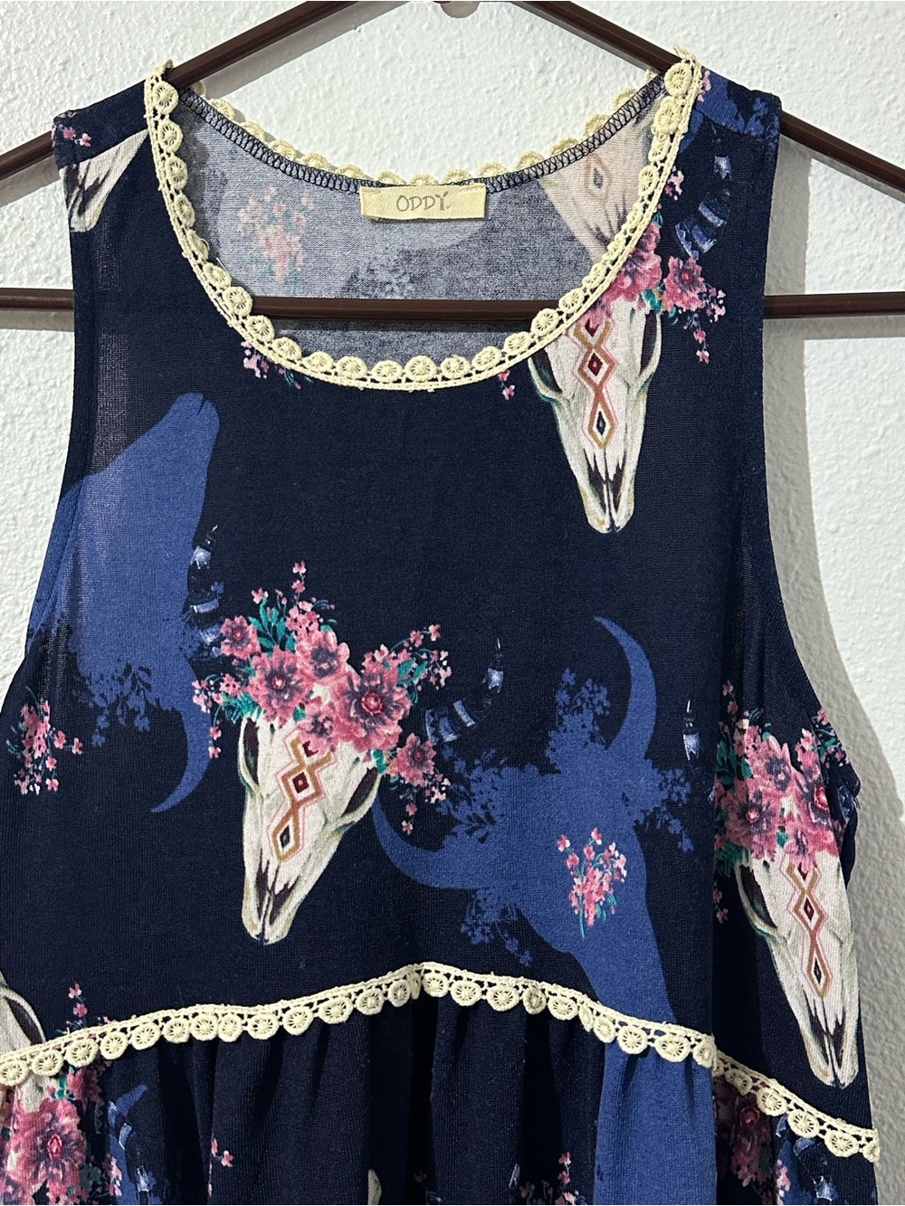 ODDY Womens Size Small Babydoll Lace Floral Sleeveless Blouse Western - Picture 3 of 5